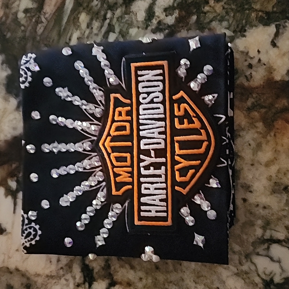 ❤️Bandana BLINGED OUT ORANGE HARLEY DAVISON EMBLEM BLINGEAUTIFUL